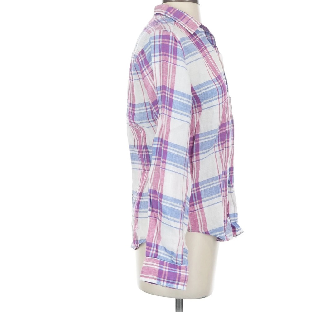 Frank & Eileen Barry Top Blue Pink Plaid Button Up Linen Blend Size XS - Picture 4 of 11